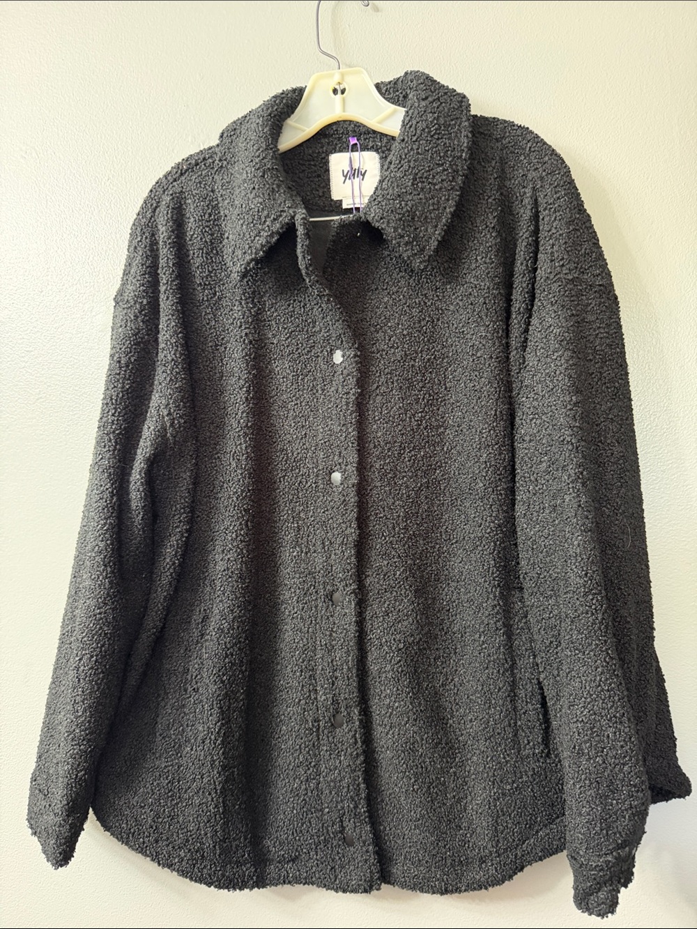 YITTY Black Sherpa Button-Front Teddy Shacket Jacket large NWT